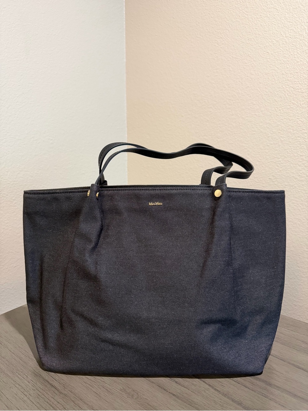 MaxMara Navy Blue Canvas Tote Bag